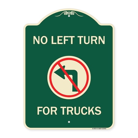Signmission No Left Turn for Trucks W/ Graphic Heavy-Gauge Aluminum Architectural Sign, 24" x 18", G-1824-23843 A-DES-G-1824-23843